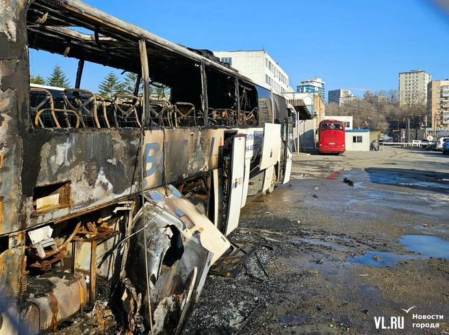 Сгорели несколько автобусов. Мощный пожар случился на автовокзале Владивостока | Источник: Vl.ru