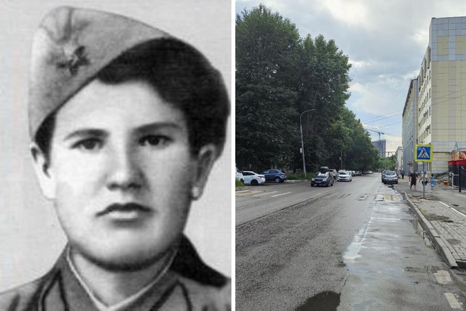 Лидия Рябцева и улица в Воронеже, носящая ее имя | Источник: Сайт «Бессмертного полка» / www.moypolk.ru; Андрей Пашинский / Voronezh1.ru