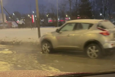 Marshal Zakharov Street Flooded After Water Main Break