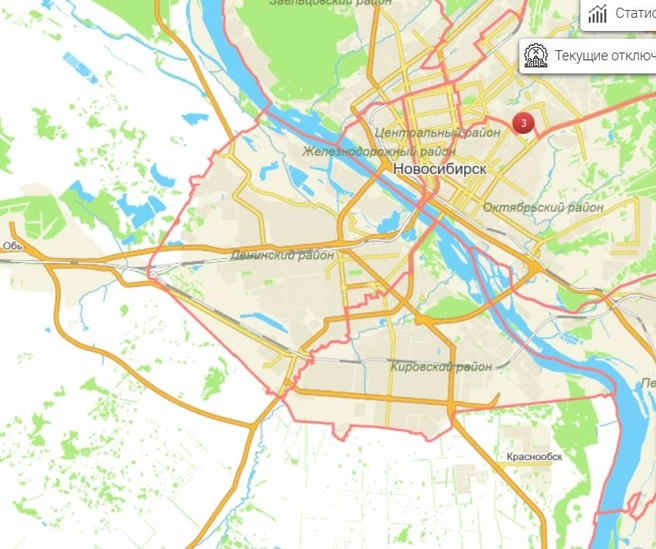 После 16:00 информации об отключениях нет | Источник: map.novo-sibirsk.ru