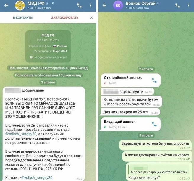 Все началось с сообщений якобы от девочки, а потом в «игру» вступили лже-полицейские | Источник: читатель НГС
