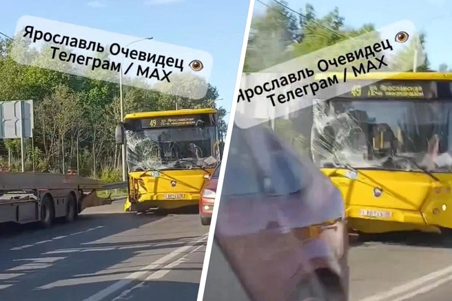 В Ярославле на ЮЗОД автобус врезался в фуру | Источник: Ярославль Очевидец / Max