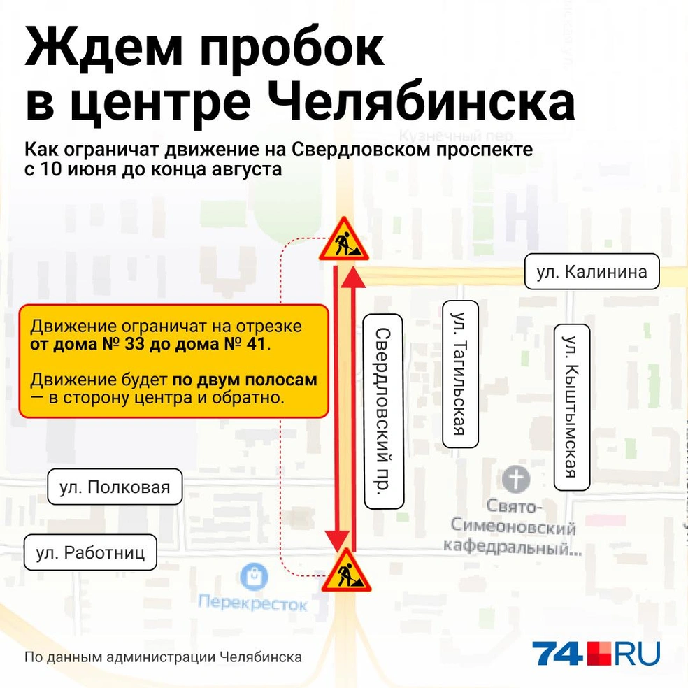 Ограничат движение на Свердловском проспекте из-за ремонта теплосетей в  Челябинске - 6 июня 2023 - 74.ру