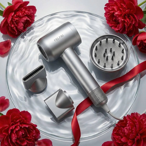 Профессиональный мощный фен FELFRI BY-569Профессиональный фен FELFRI BY-569 создан для тех, кто ценит ухоженные волосы и комфорт в повседневном уходе. Модель сочетает современные технологии и продуманную эргономику, позволяя получать аккуратную укладку без лишних усилий.Ключевая особенность фена — BLDC-мотор нового поколения, работающий со скоростью до 110 000 оборотов в минуту. Он создает мощный и стабильный поток воздуха, обеспечивая быструю и бережную сушку волос и снижая тепловую нагрузку. Такой двигатель отличается высокой долговечностью, защитой от перегрева и более тихой работой по сравнению с классическими моделями.