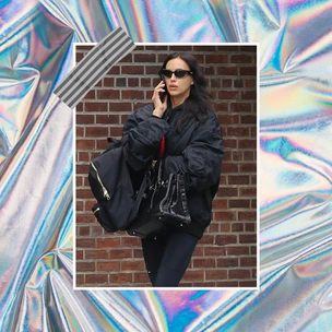 Объемная черная куртка с карманами как у Ирины Шейк — стильное решение на зиму 2025/26