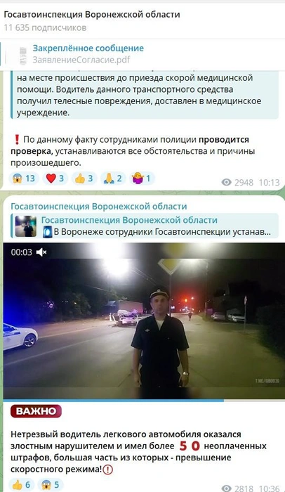 Этот стоп-кадр мы сделали 28 ноября. Сама запись&nbsp;— от 4 сентября | Источник: t.me/gibdd36