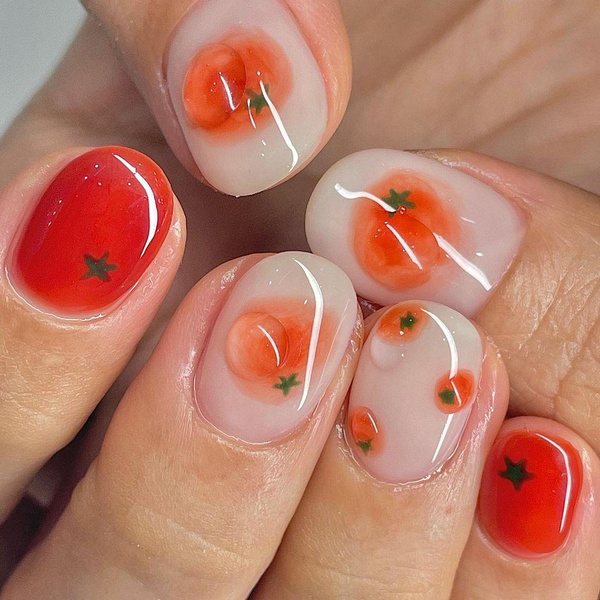 Помидоры на ногтях: 5 милых трендовых маникюров в корейском стиле
