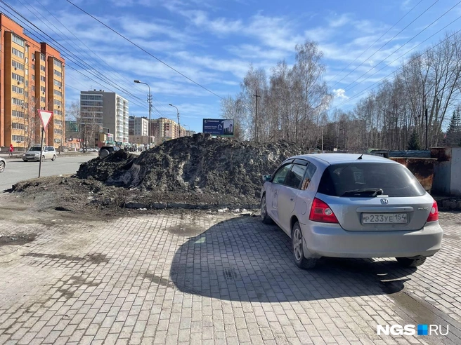 Снег пока сам не растаял, но зато перетянул на себя гразь и пыль | Источник: Александр Ощепков / NGS.RU