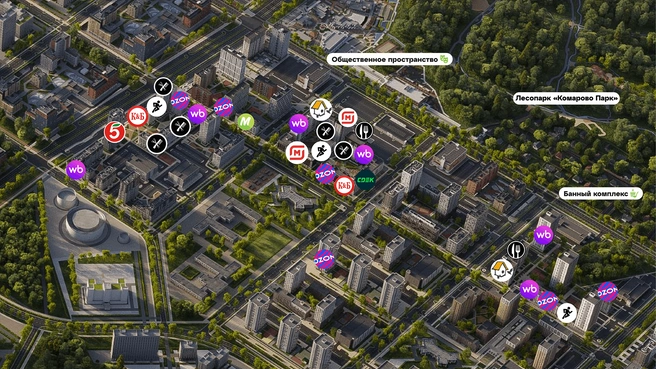 По данным 2GIS, на апрель 2026 года в «Комарово Парк» представлено такое количество полезных сервисов | Источник: ООО&nbsp;«АСГАРД»