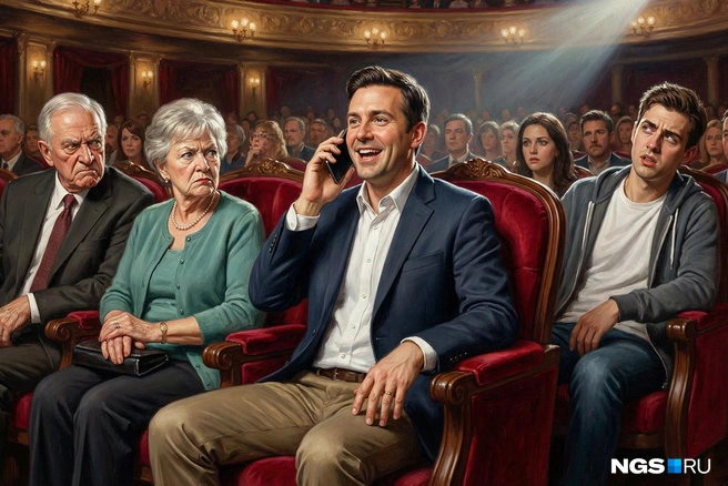 Звонок телефона нужно отключать перед представлением. А мужчина справа, кажется, совсем не знал, куда идет, и пришел сразу после тренировки | Источник: Юрий Орлов / Городские медиа