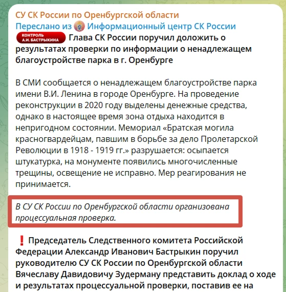 Контроль Бастрыкина есть. А что дальше? | Источник: Скриншот с канала СК РФ