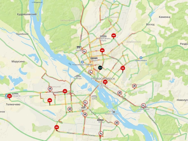 Пробки зафиксированы в правобережной и левобережной частях города | Источник: Данные предоставлены 2ГИС
