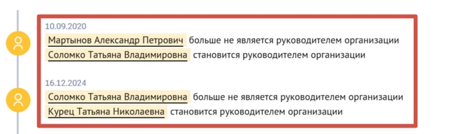 Руководителем была Татьяна Соломко | Источник: Checko.ru
