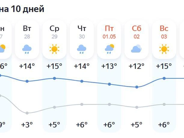 Первые дни праздников пройдут с дождем, затем выглянет солнце | Источник: Яндекс