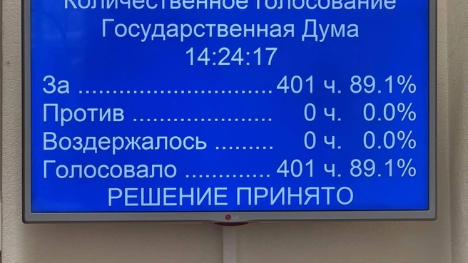 Коллеги проголосовали единогласно | Источник: Duma.gov.ru