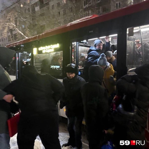 Автобусы-гармошки едут медленно, а их салоны переполнены пассажирами | Источник: читательница 59.RU Екатерина 