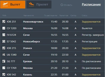 Задерживают и вылетающие самолеты… | Источник: сайт аэропорта Большое Савино (скриншот)