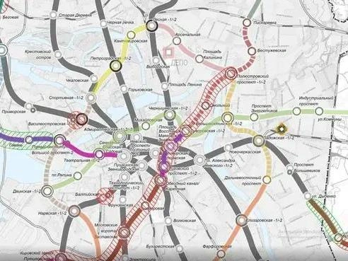 Схема планируемой Адмиралтейско-Охтинской линии метрополитена Санкт-Петербурга. | v-peterburge.ru