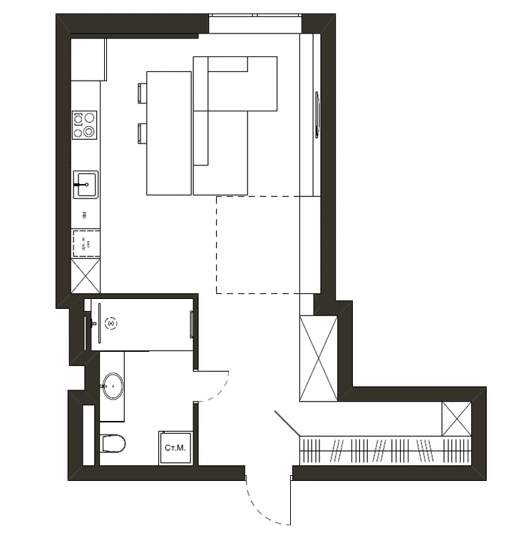 Черная квартира 50 м² в Краснодаре