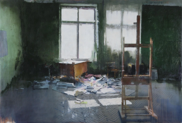 В. Пушницкий. «Студия. Ожидание. № 6». 2016. Холст, масло, 195 × 290 см, Частная коллекция, Санкт-Петербург | Источник: пресс-служба выставки