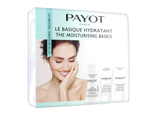 Набор для путешествий, Payot. В набор входят: очищающее молочко Lait Micellaire Demaquillant, 30 мл; крем Hydra 24+ Crème Glacee, 15 мл; гоммаж Gommage Intense Fraicheur, 15 мл.