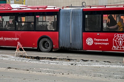 Dangerous road section sags at Perm intersection