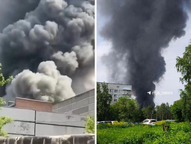 Столб дыма виден из разных районов города | Источник: читатели НГС