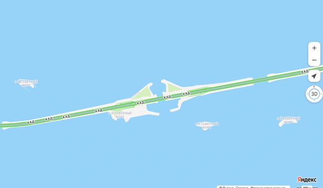 Дамбу сузили до одной полосы по дороге в Кронштадт | Источник: «Яндекс.Карты»