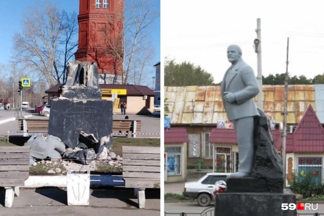 Справа — целый Ленин, слева видно, что от него остались только ноги | Источник: Елена Рожкова, Вероника Свизева