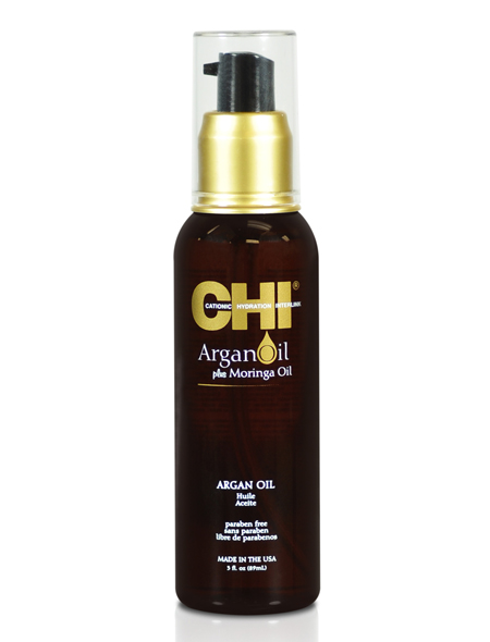 Масло для волос CHI Argan Oil с маслом арганы, дерева моринга и керамического сплава CHI для омоложения обессиленных волос.