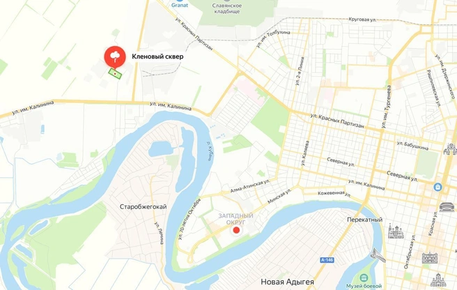 Сквер находится на выезде в сторону Елизаветинской | Источник: Yandex.ru