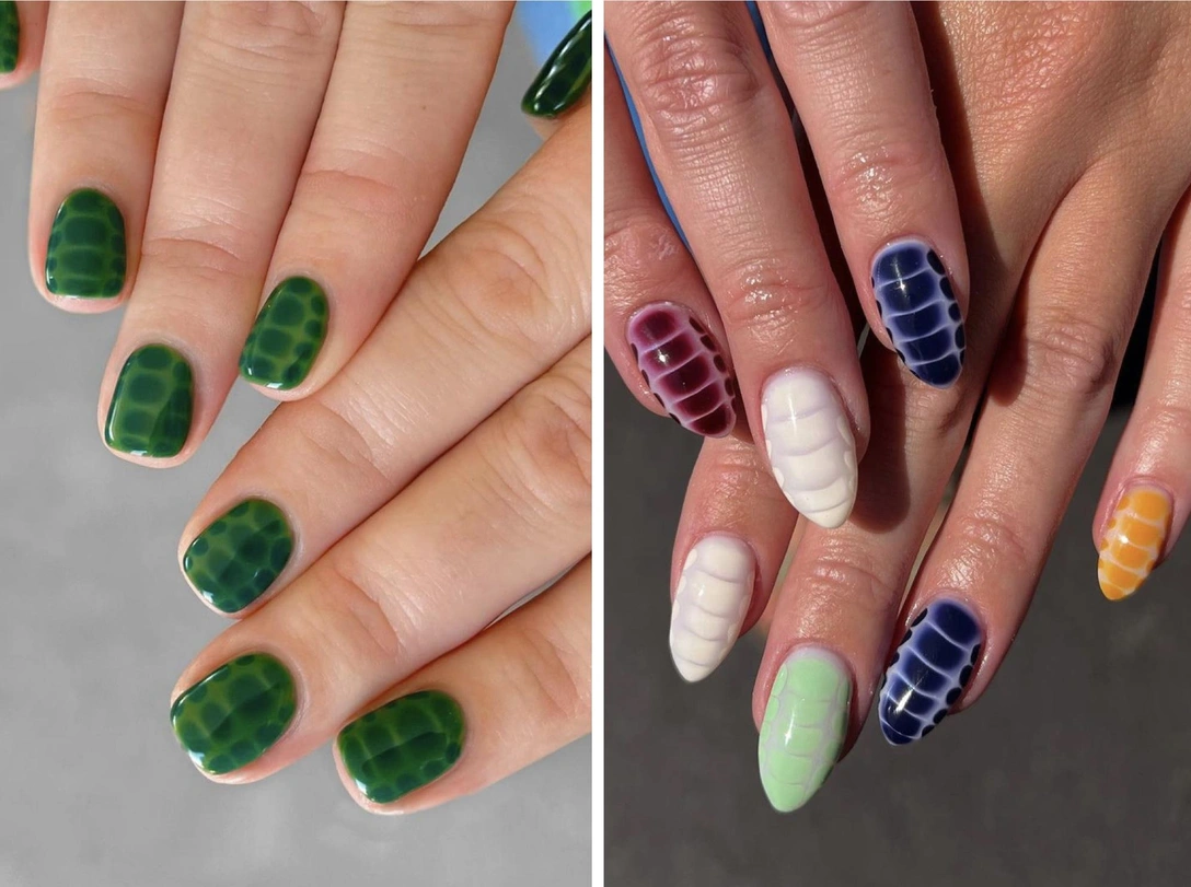 «Змеиные ногти»: 5 вариантов завораживающего маникюра, который можно разглядывать часами | marieclaire.ru