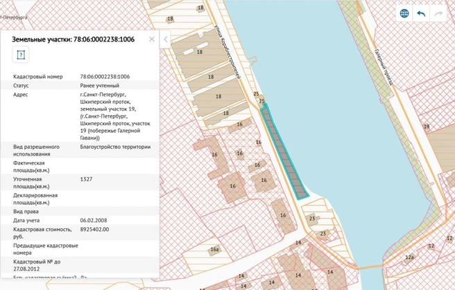 Участок в аренде ООО «Марина» | Источник: rgis.spb.ru