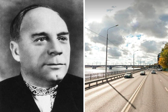 Константин Массалитинов и набережная в Воронеже, названная его именем (вид на Чернавский мост) | Источник: Сайт «Достопримечательности Воронежа» / 2vrn.ru; Яндекс Карты / yandex.ru/maps