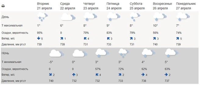 Прогноз погоды от Гидрометцентра России | Источник: meteoinfo.ru