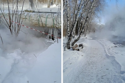 В Омске из трубы несколько дней бежит кипяток