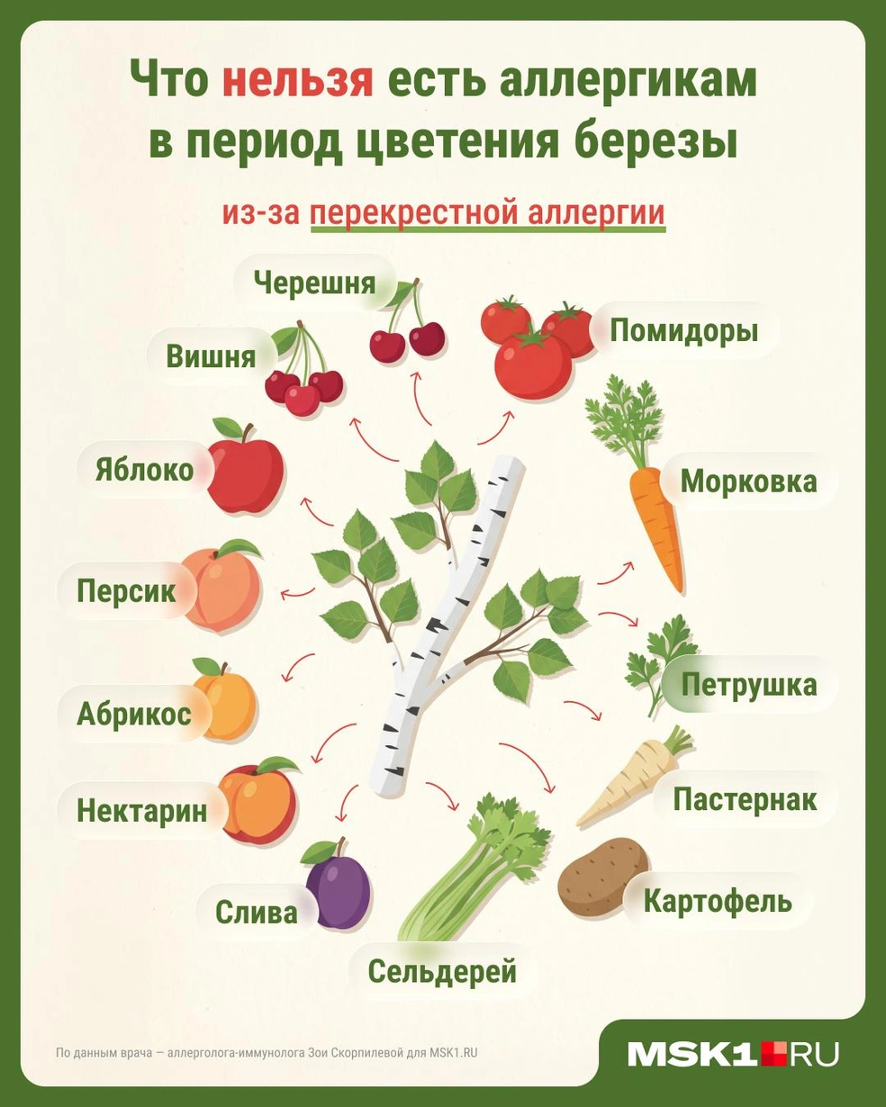 Что нельзя есть аллергикам в пик цветения березы: памятка | Источник: Серафима Пантыкина / Городские медиа