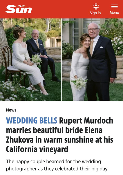 93-летний миллиардер Руперт Мердок женился на российском биологе Елене Жуковой