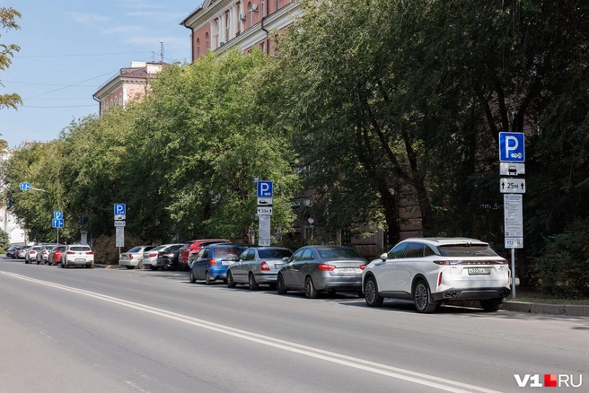 Ради платных парковок на Советской даже сделали несколько парковочных карманов | Источник: Алексей Волхонский / V1.RU