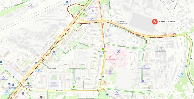 После массового ДТП два крупных проспекта в Ярославле встали в пробку | Источник: «Яндекс.Карты»