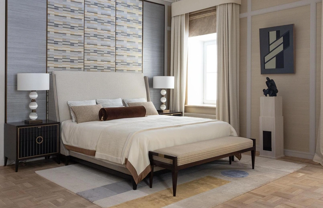 Кровать «Грей», банкетка «Перриан», тумбы «Дюпре», все — Polina Pidtsan Maison. | Источник: polinapidtsan.ru