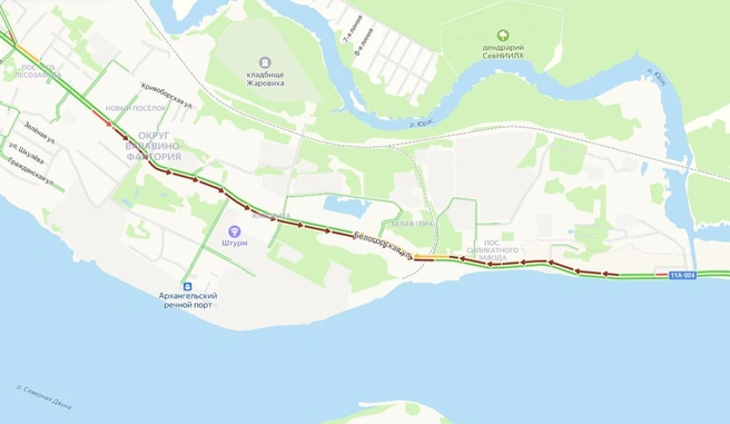 Вот как пробка выглядит на карте | Источник: Yandex.ru/maps