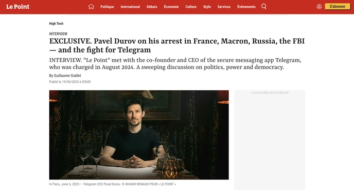 Источник: Интервью с Дуровым на сайте Le Point