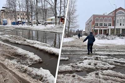 Архангельск страдает от луж и гололеда
