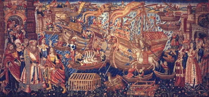 Прибытие Васко да Гамы в Каликут 20 мая 1498 года (фламандский гобелен XVI века). Саморин Каликута радушно принял чужеземцев, но был разочарован преподнесенными ему подарками — он посчитал их слишком дешевыми. Это было одной из причин, почему да Гаме не удалось заключить с индийцами торгового договора | Источник: ART Collection