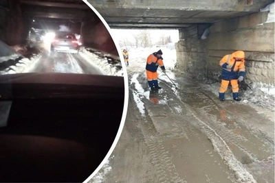 Ледяной грот в тоннеле «скотопрогон» покрылся наледью