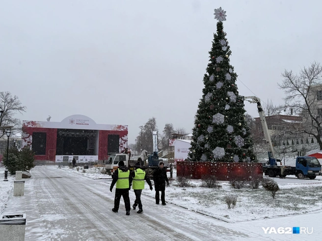 В Цирка строят сцену, а также устанавливают украшения и ёлку | Источник: Сергей Петунин / YA62.RU