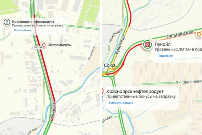 Красные участки возле заправок | Источник: 2gis.ru
