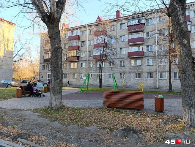На благоустроенной территории приятно находиться. Еще бы мусор убрали | Источник: Надежда Тихомирова, 45.RU