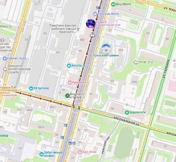 Пробка на перекрестке Арсенальной и Октябрьской | Источник: yandex.ru/maps